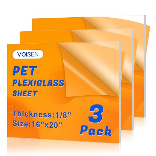 VOISEN 3 Pack Plexiglass Sheets 1/8 Inch Thick, Display Cases, Sneeze Guard