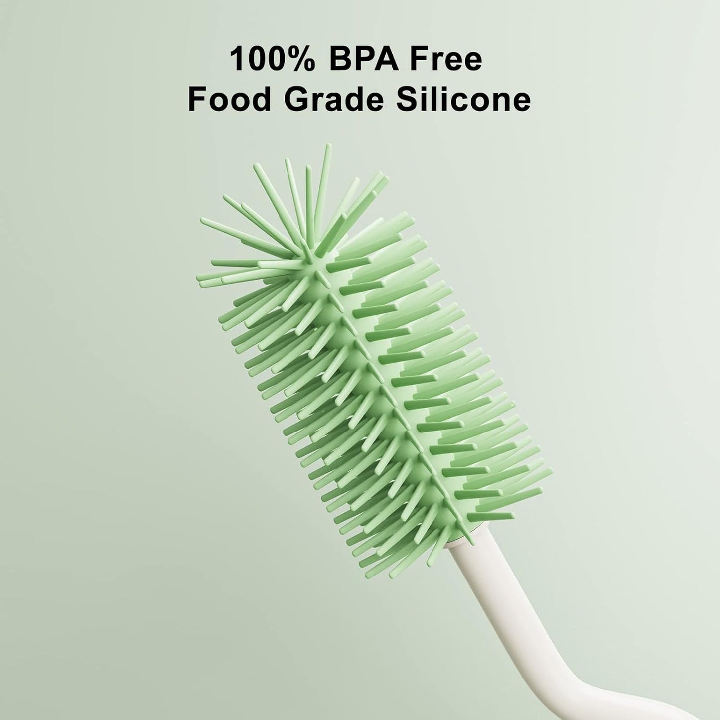 Silicone Bottle Brush Set with Stand, 360° Rotating Bottle Cleaning Brush Cleaner Set, Long Handle 3 in 1 Multipurpose Silicone Baby Bottle Straw Cleaner Brush (Green)