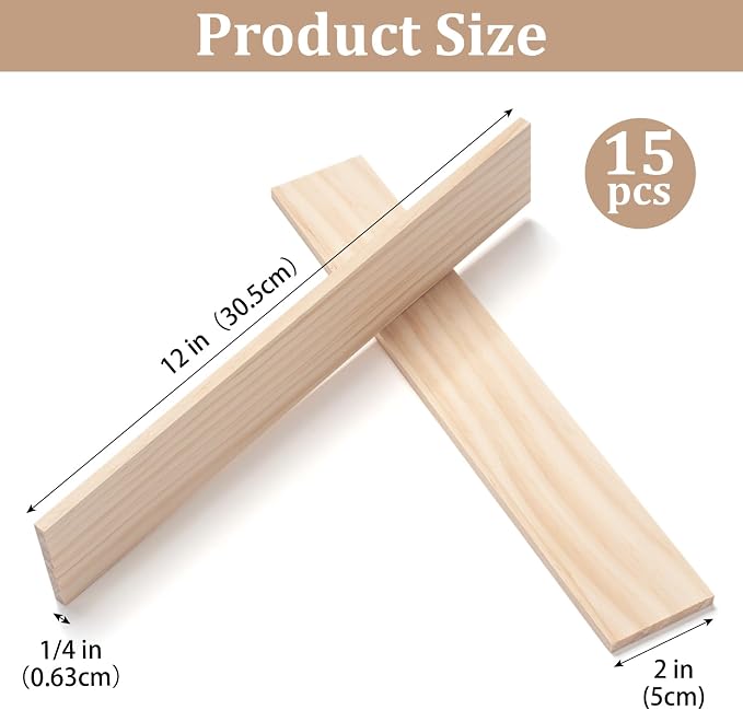 Wooden Dowels for Crafts, Wood Strips Trim Wood Slats Planks for Wall 1/4" × 2"