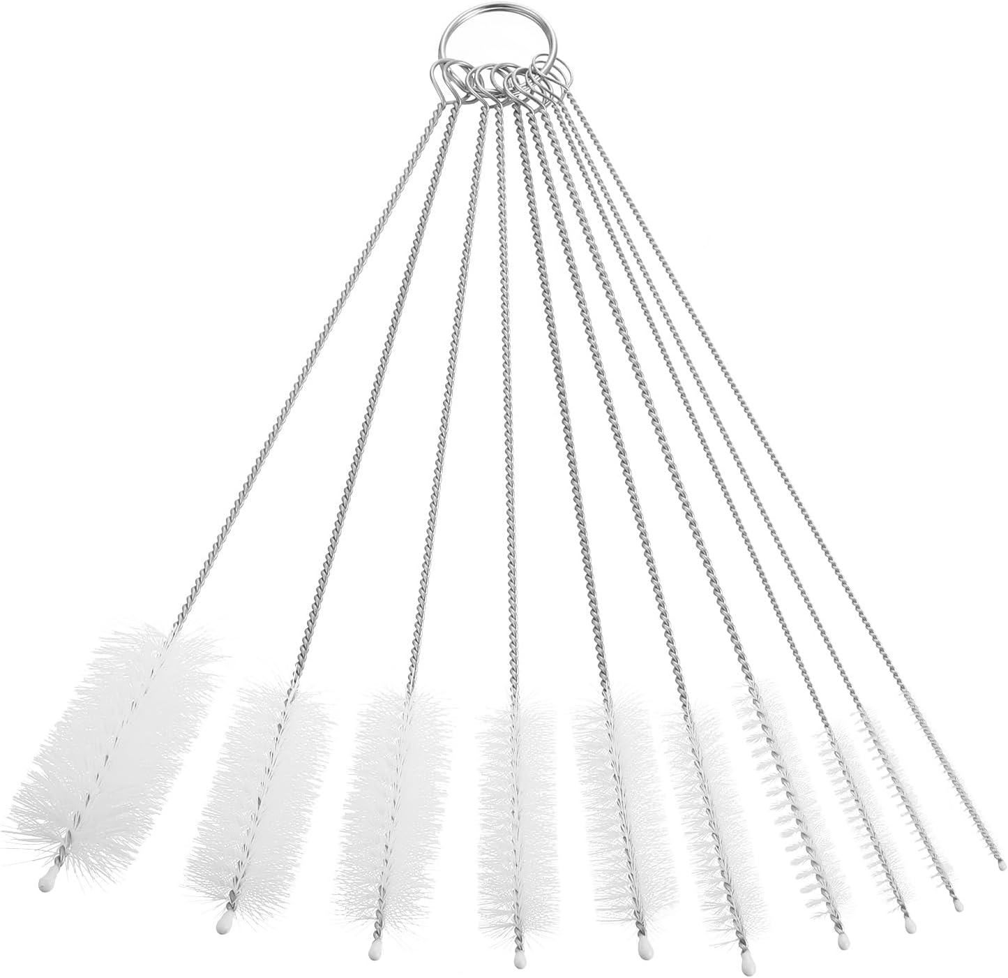 uxcell Straw Cleaner Brush Set, 8.3 Inch Nylon Tube Pipe Cleaners, Set of 10 Stainless Steel Long Straw Brush for Drinking Straw, Bottle, Tube, Cup, White