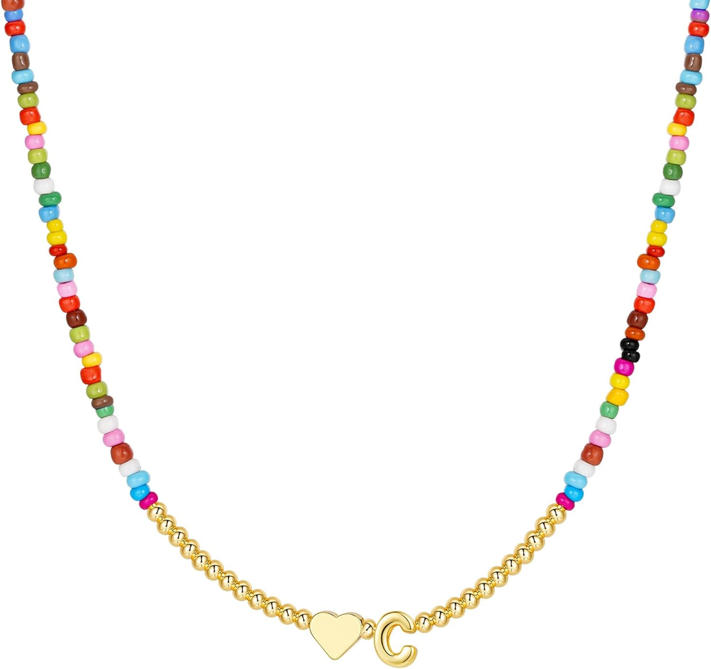 M MOOHAM Stocking Stuffers for Teen Girls Christmas Gifts - Heart Initial Necklaces for Women Kids Colorful Beaded Tiny Heart Initial Choker Necklace Jewelry for Teen Girls Trendy Birthday Gifts
