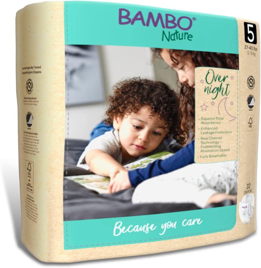 Bambo Nature Overnight Baby Diapers (Size 3 to 6), Size 5, 22 Count