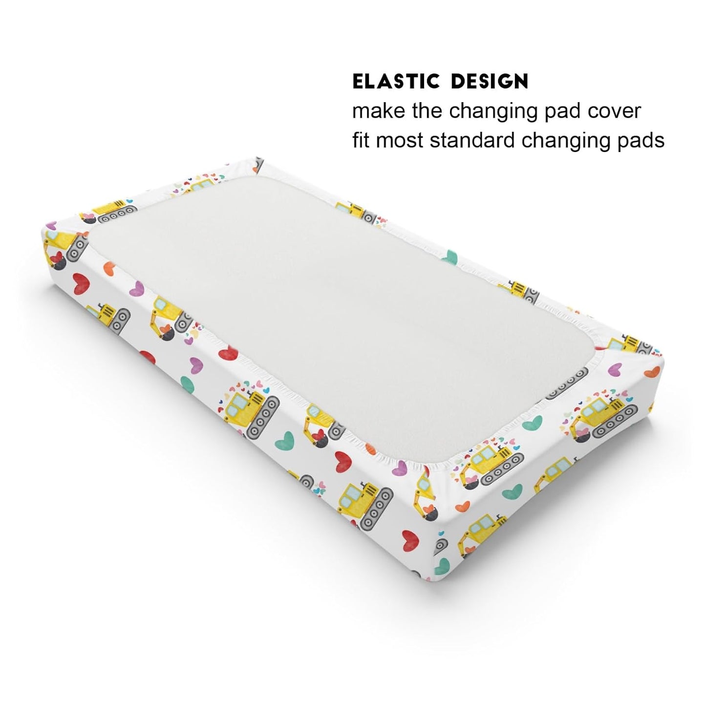 Valentine Truck Love Excavator Tractor Changing Pad Cover Construction Trucks Hearts Fitted Baby Change Table Sheets for Boys Girls Soft Stretch Fitted Changing Table Mats Cover 32''x16''