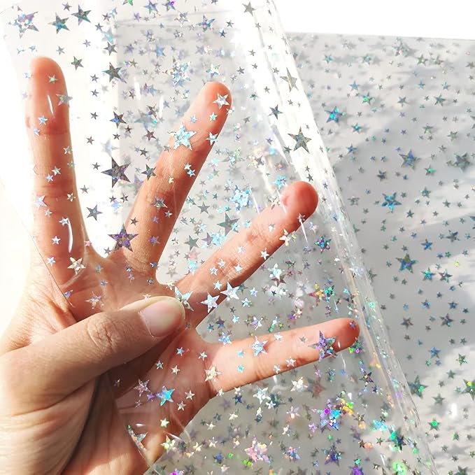 HYANG Transparent Stars PVC Super Clear Holographic Vinyl Faux Leather Sheets 1