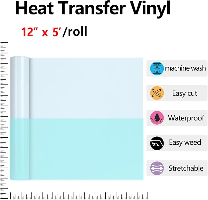 HTVVETUR Glow in The Dark HTV Heat Transfer Vinyl Roll 12 Inch by 5 Feet Iron