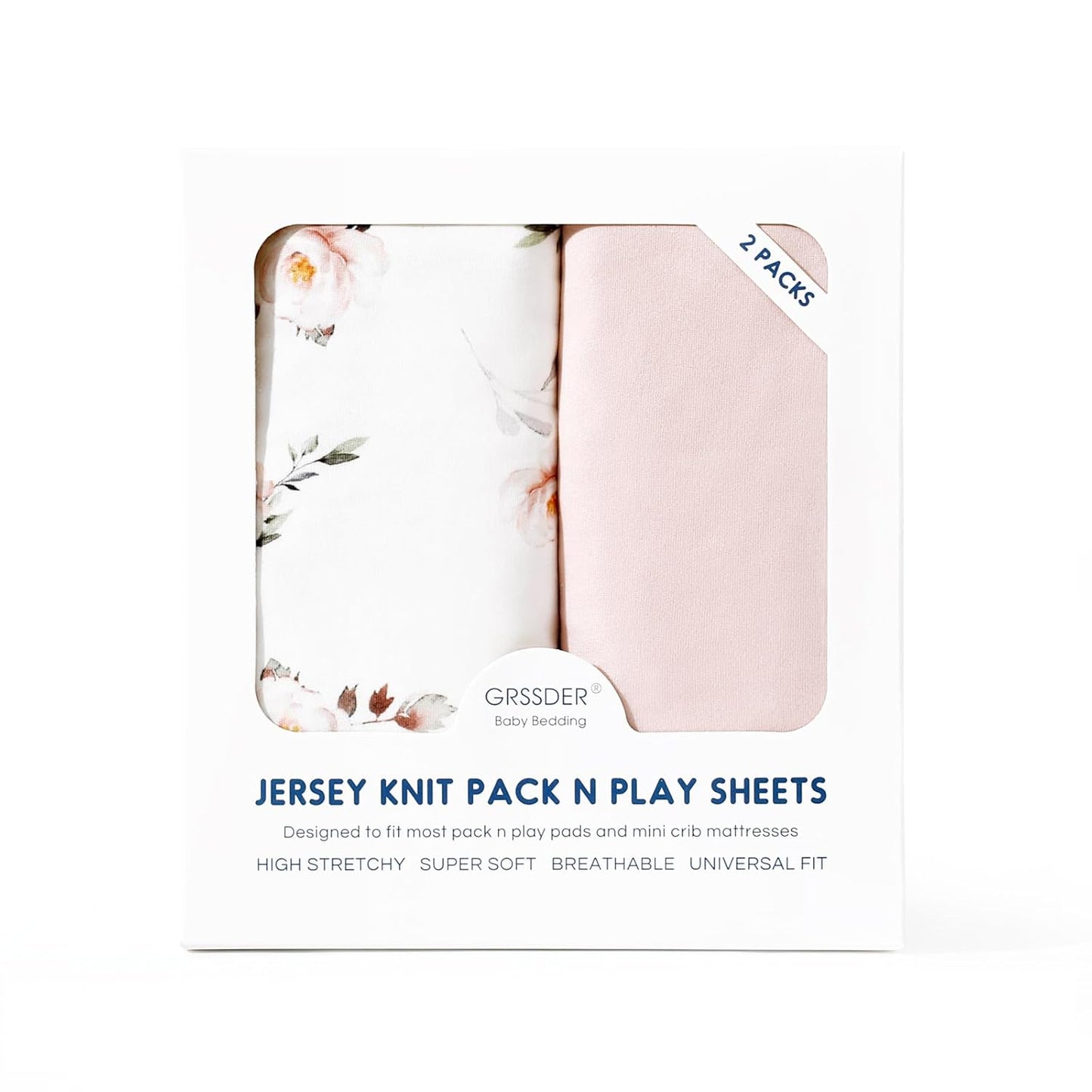 Stretchy Ultra Soft Jersey Knit Fitted Pack n Play Sheets Set 2 Pack, Portable/Mini Crib Sheets for Girls, Universal Fit for Pack N Plays Safe and Snug, Pink Rose Print