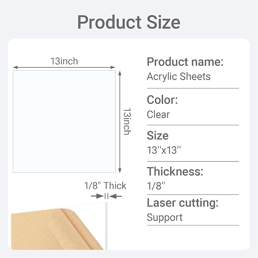 1/8" Thick Clear Acrylic Sheet 13" x 13"