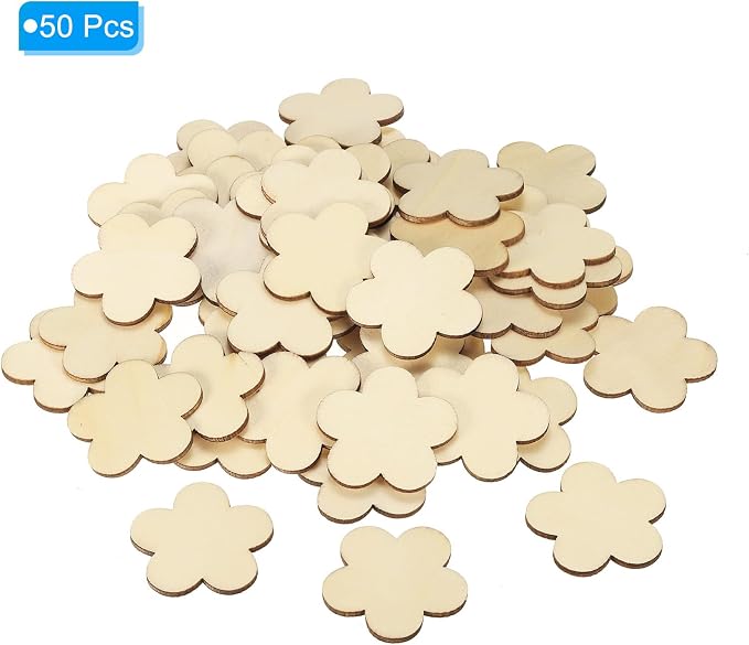 PATIKIL 40mm Wooden Flowers, 50 Pack Unfinished Wood Flowers Blank Wooden