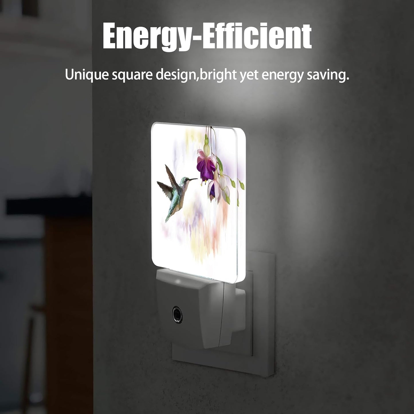 Groovy Hummingbird Flowers Dusk to Dawn Night Light, Auto Sensor Lamp Home Indoor Stairway Kitchen Corridor, Night Lights Plug into Wall Decor, Boys Girls Women Men Room Gifts
