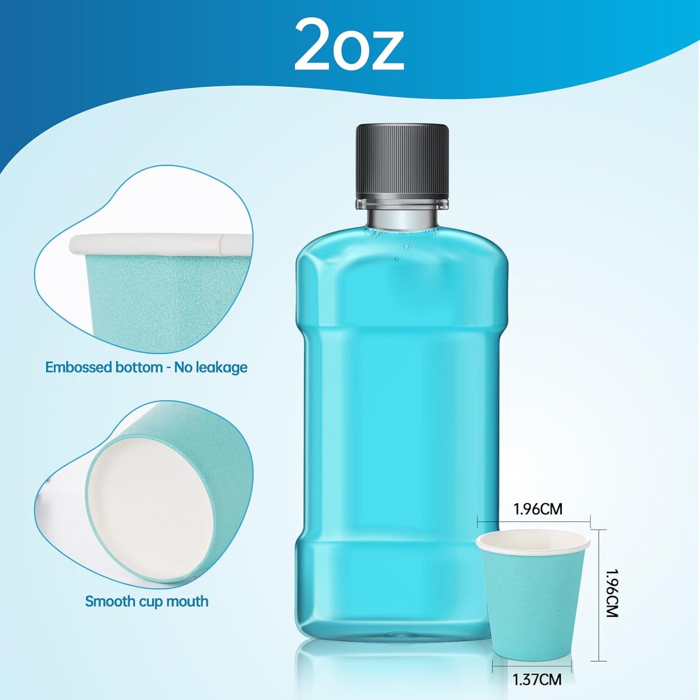 [100 Count - 2 oz] Small Paper Cups, Mouthwash Cup Bathroom Cups Mini Cup Small Disposable Cups (Blue)