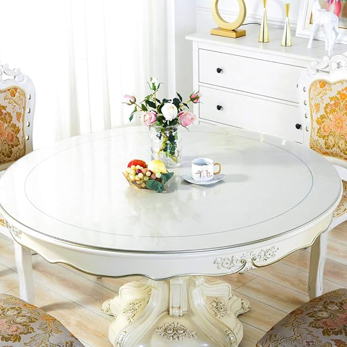 Wadrac Thick Round Furniture Table Protector Clear Plastic Tablecloth Wipeable