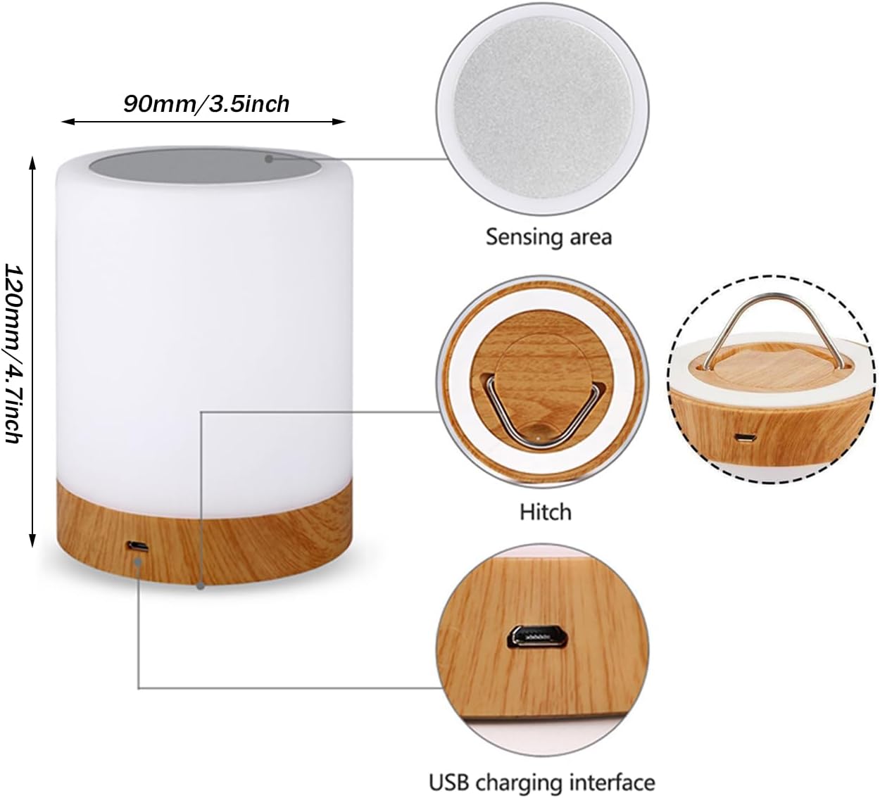Night Light, Dimmable Touch Lamp for Baby Nursery, 13 RGB Colors 5 Brightness, Portable Rechargeable Bedside Table Lamp for Nightstand, Night Lamp for Kids Office Bedroom Living Room Camping