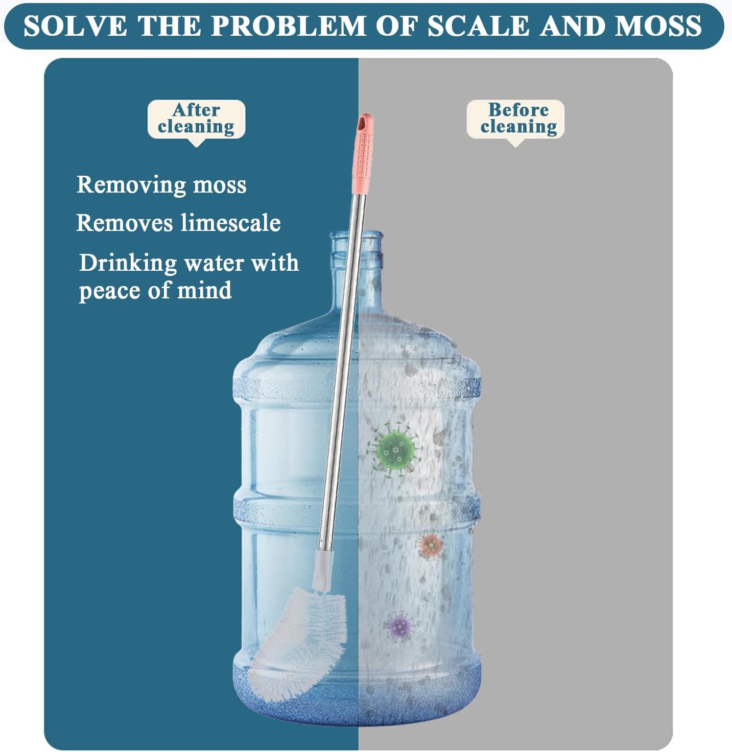 Stainless Steel Water Bucket Bottle Brush, Long Handle Scrubbing Brush, Bendable Brush Head Suitable for Cleaning 1 to 5 Gallon Buckets, 28 in (Pink)