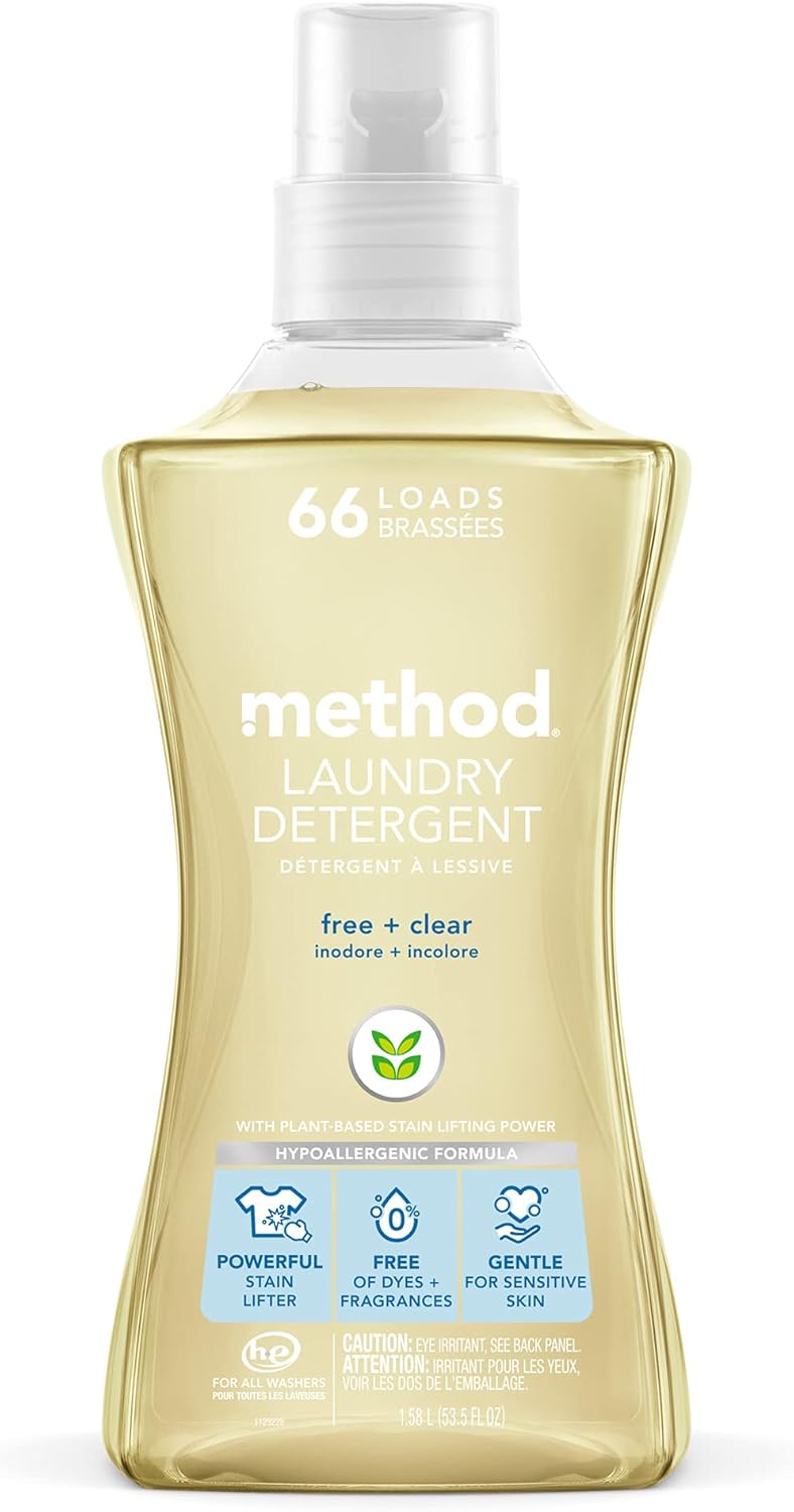 Method Liquid Laundry Detergent; Fragrance Free + Clear; Stain Remover; 66 Loads per 53.5 fl oz bottle; (Pack of 1)