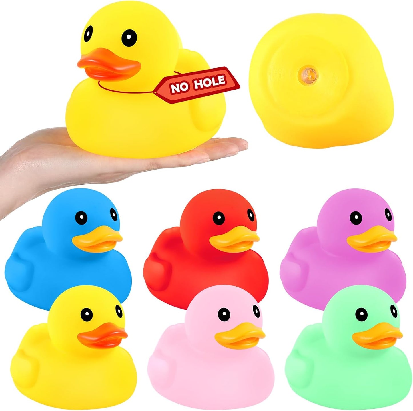 Lenwen 6 Pcs 5 Inch Rubber Ducks No Hole Waterproof Multicolor Large Duck Bath Toy with Sealed Plug Without Hole Bathtub Floating Bath Duck for Birthday Party Decoration Gift Swimming Pool