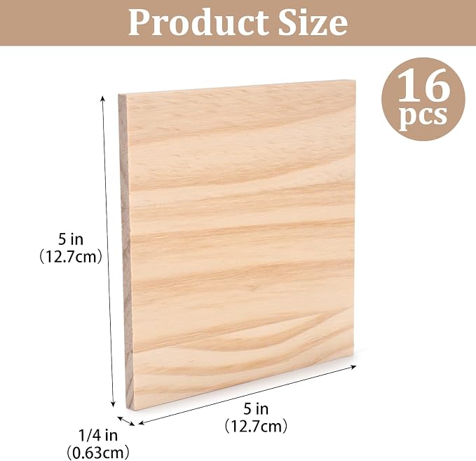 Wooden Blocks for Crafts, 1/4″ Thick 5″ X 5″ Wood Squares for Crafting