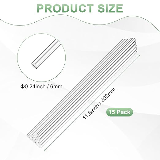 M METERXITY 15-Pack Acrylic Round Rods, 11.81 x 0.24 Inch/ 300 x 6 mm Clear