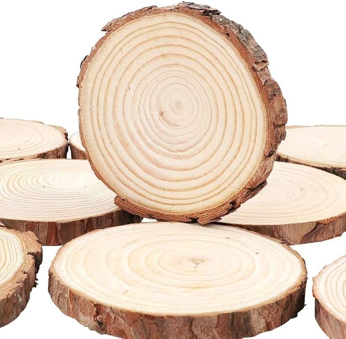 Unfinished Natural with Tree Bark Wood Slices 30 Pcs 2.4"-2.8" inch Disc