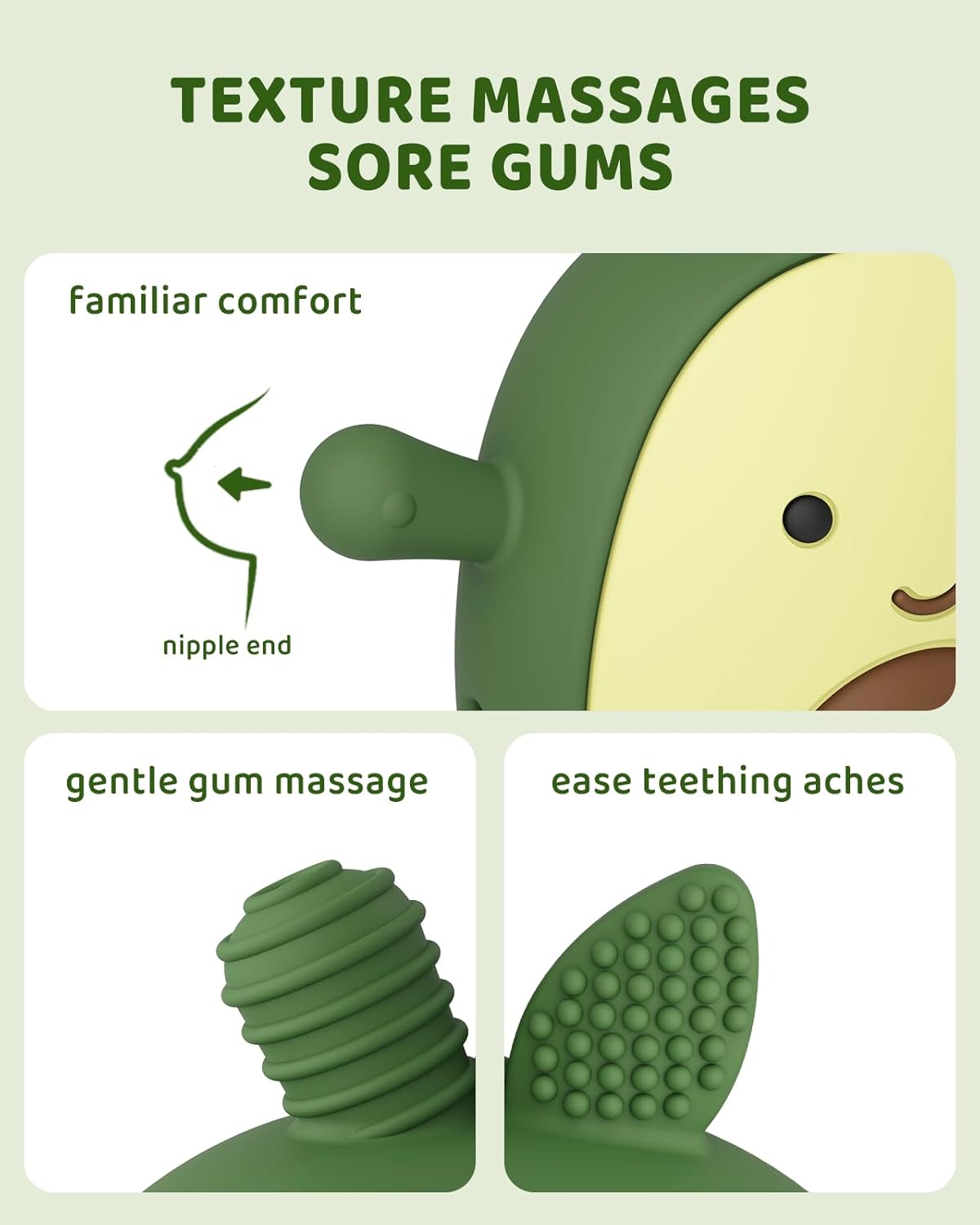 Baby Teething Toy Silicone Avocado Teething Mitten for Babies Over 3 Months Anti Dropping Wrist Hand Teethers Baby Chew Toys for Sucking Needs, BPA Free