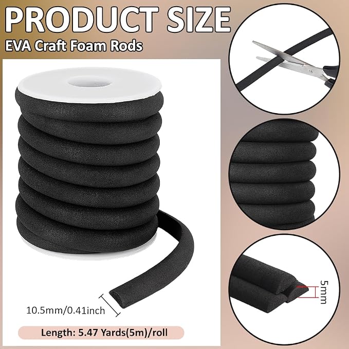 BENECREAT 16.4FT Half Round EVA Foam Dowel, 0.41inch Wide Craft Foam Stick