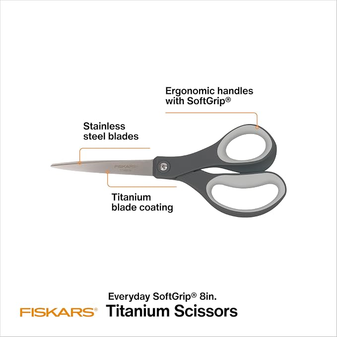 Fiskars 8" Everyday Titanium SoftGrip All Purpose Scissors, Arts & Crafts