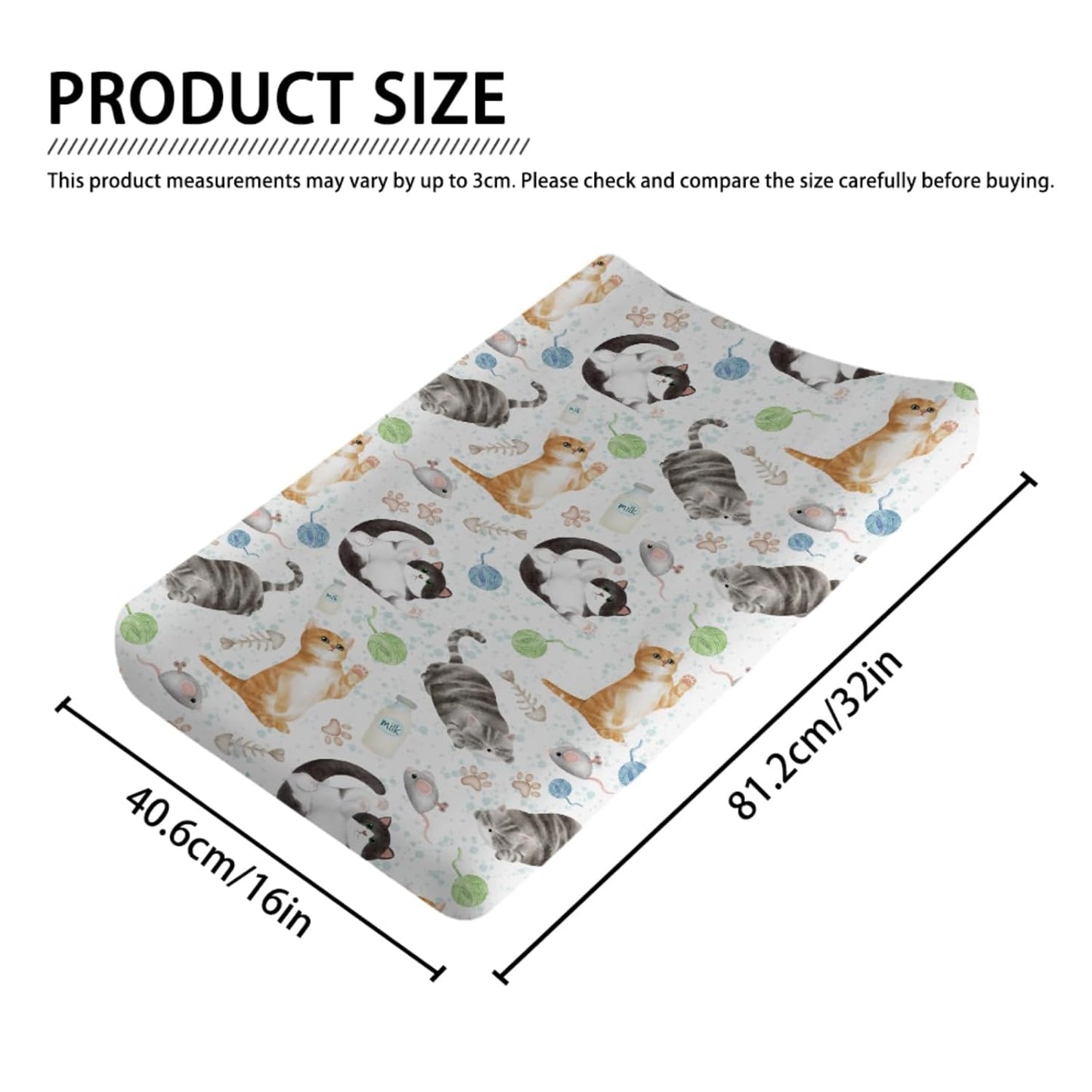 Watercolor Cats Changing Pad Covers Cute Cats Paws Milk Baby Nursery Diaper Changing Table Sheets for Boy Girl Cats Lovers Gift Soft Breathable Stretchy Change Pad Table Mats Covers 32''x16''