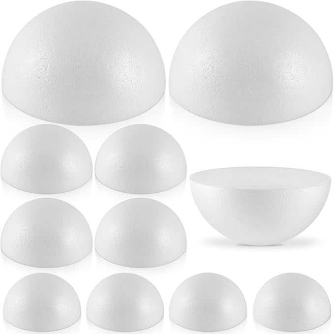 Yalumo Half Foam Balls for Crafts, 10 Pack Multi-Size Smooth Polystyrene Half