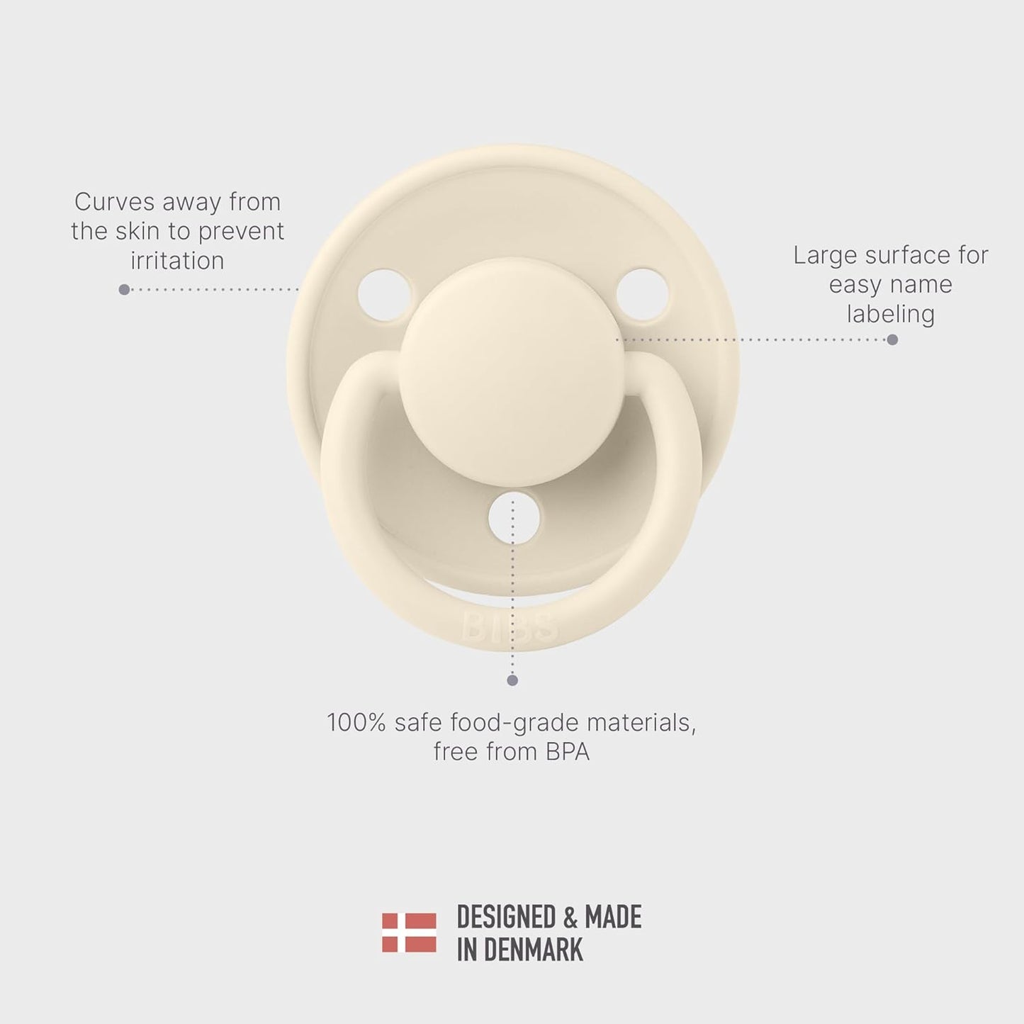 BIBS De Lux Liberty Soother 2-Pack, BPA Free Dummy Pacifier, Round Nipple. Silicone, Made in Denmark, OneSize (0-36 Months), Eloise Baby Blue