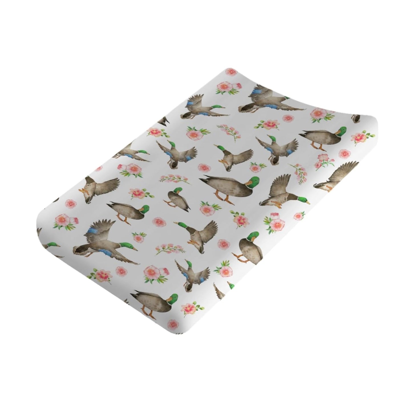 Baby Hunting Wild Duck Boho Floral Changing Pad Covers for Boy Girl 32''x16'' Mallard Ducks Flowers Unisex Fitted Changing Table Sheets Comfort Soft Breathable Baby Diaper Changing Table Mats