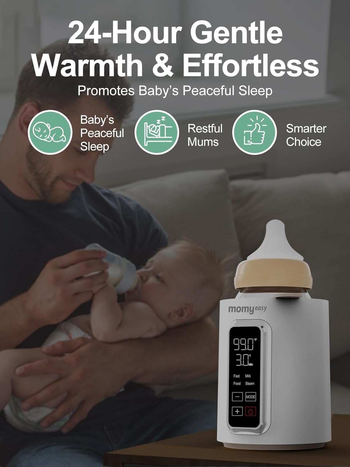 MOMYEASY Fast 2-Minute Baby Bottle Warmer - Steam Heating for Breastmilk & Formula, Fits All Bottles, Precise Temp Control with Timer, Auto Shut-Off