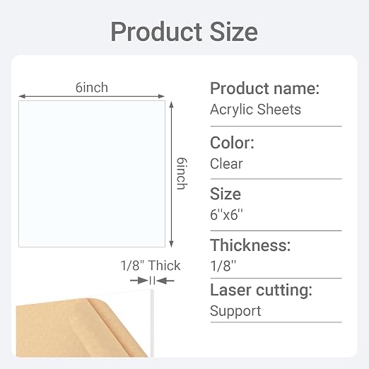 1/8" Thick Clear Acrylic Sheet 6" x 6"