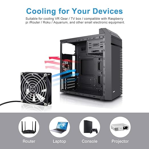 2 Packs Wathai 92mm x 25mm 90mm 5V USB Fan for Receiver AV cabint Game Console PC Laptop TV Box Projector Router Cooling
