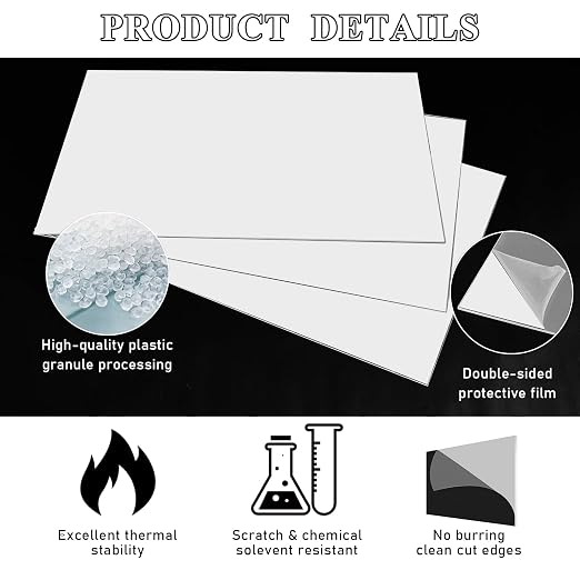 Roowest 4 Pcs 12 x 16 Inch, 1/8 Inch Thick White Acrylic Sheets Plastic White
