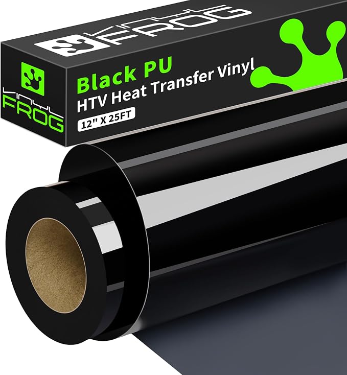 VINYL FROG Black Heat Transfer Vinyl Rolls 12" x25ft Black Iron on Vinyl | HTV