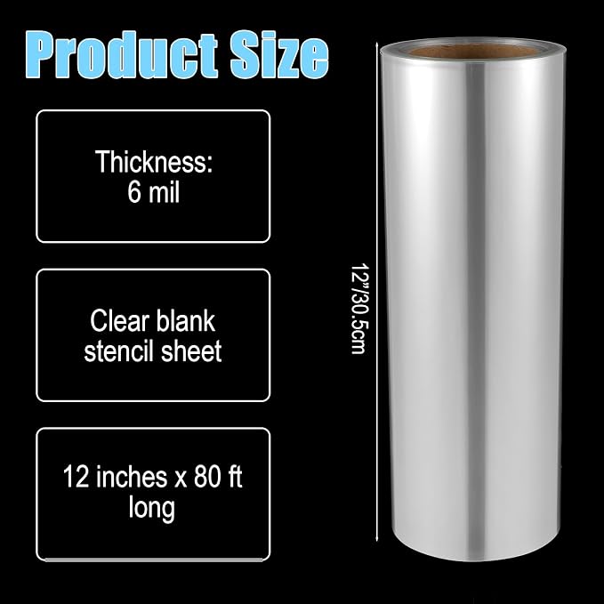 12 Inches x 80 ft 6 Mil Rolls Blank Stencil Sheets Acetate Sheets Clear