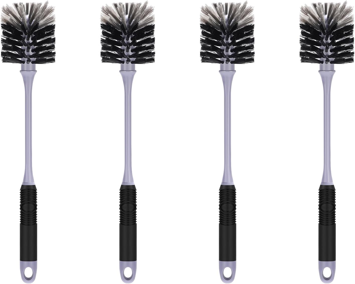 Bottle Brush Cleaner, Long Handle Bottle Brush with Dual Bristles for Water Bottles, Glassware, Mugs, Sports & Baby Bottles Cleaning, Black 4 Pack