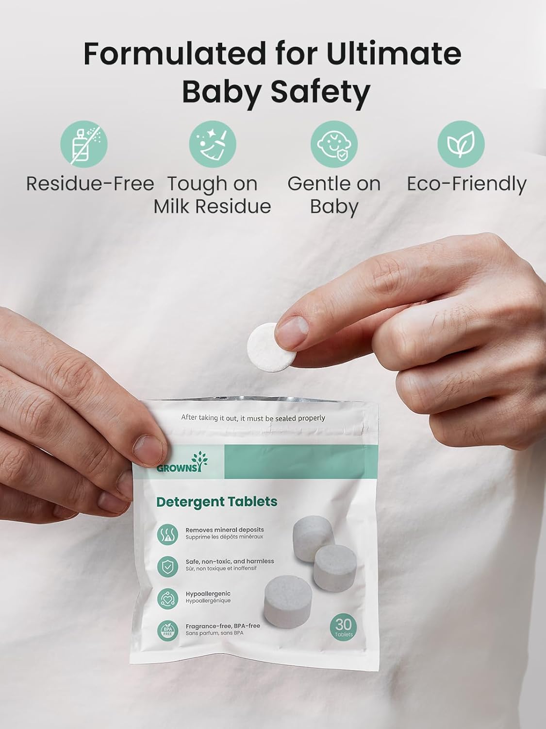 GROWNSY Detergent Washing Tablets 130 PCS for Momcozy, Baby Brezza Bottle Washer, Compatible with All Brands Baby Bottle Washers