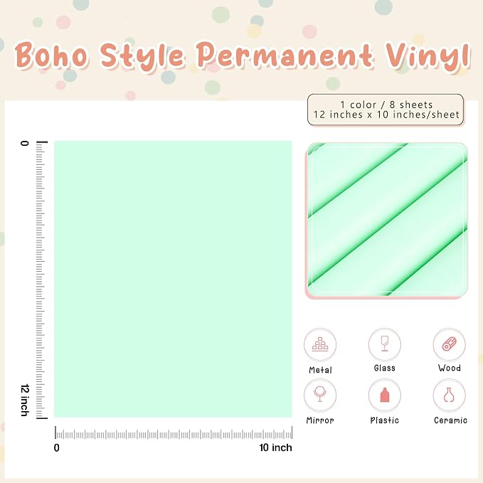 Tintnut Boho Permanent Vinyl 8 Pcs 12x10in Light Aqua Blue Adhesive Vinyl |