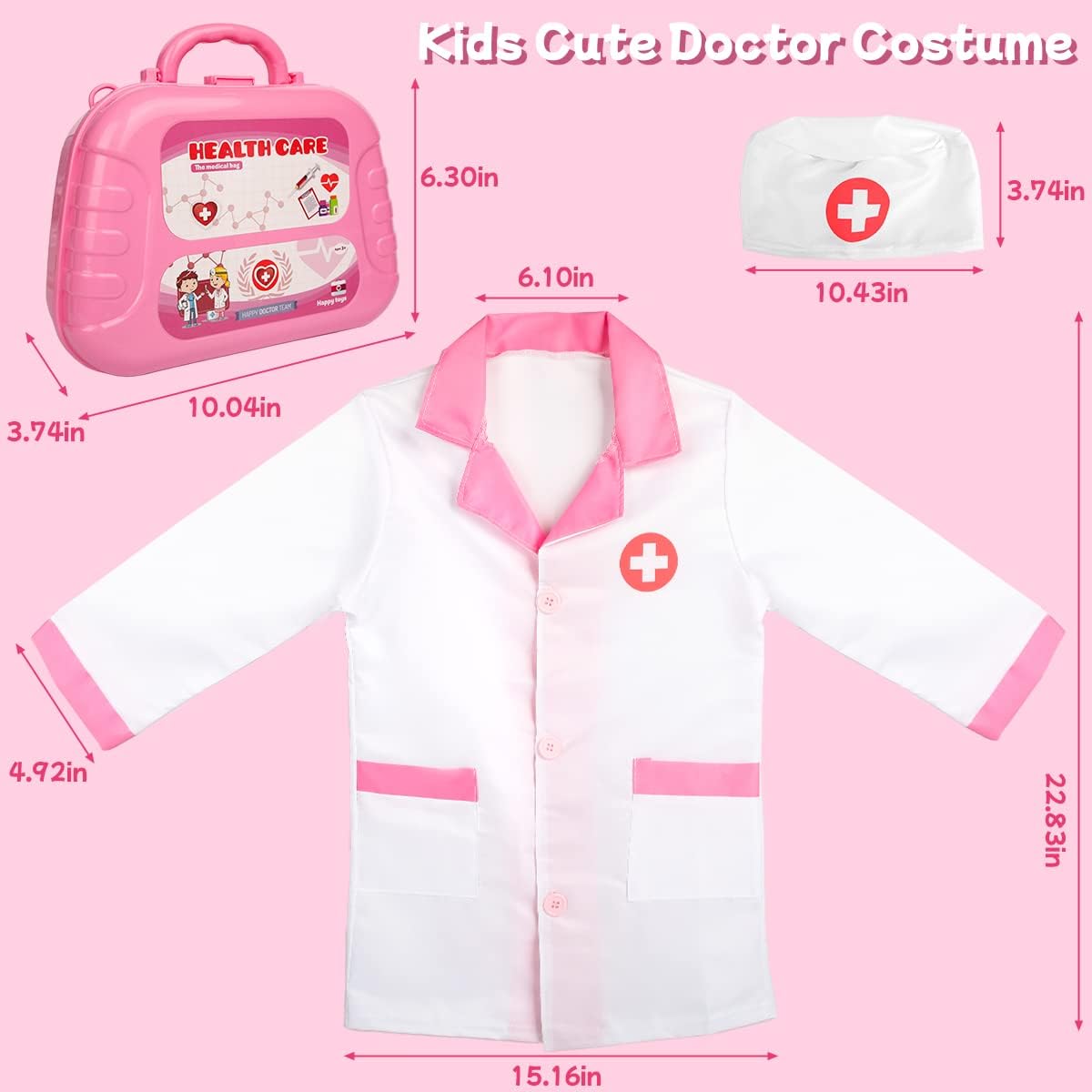 Meland Toy Doctor Kit for Girls - Pretend Play Doctor Set with Carrying Case,Stethoscope Toy & Dress Up Costume - Doctor Play Set for Girls Toddlers Ages 3 4 5 6 Year Old for Role Play Gift