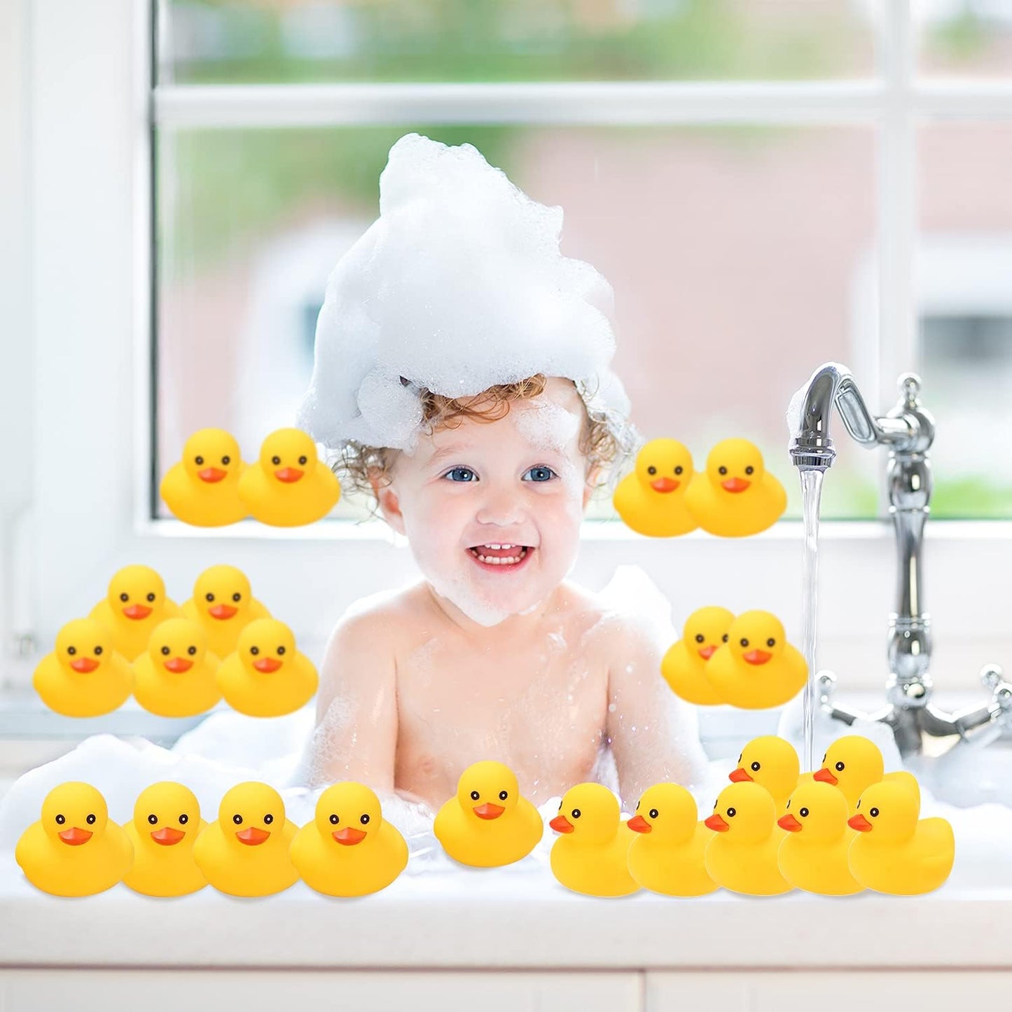 Rubber Duck Bath Toys , 50Pack Mini Rubber Ducks Bulk Float Duck Baby Bath Toy, Shower Birthday Party Favors Gift Classroom Summer Beach Pool Party Games