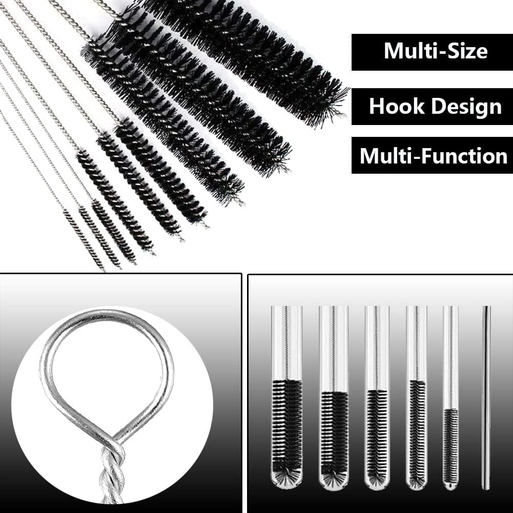 Bytron 15pcs Long Pipe Cleaner Set, Extra Long Flexible Tube Cleaning Brush Fridge Cleaning Tool Stainless Steel Straw Nylon Cleaning Brush in Different Size White