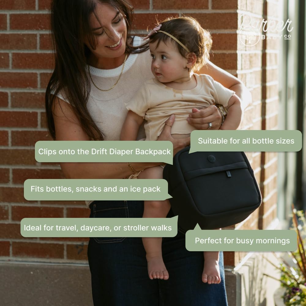 Parker Baby Drift Neoprene Insulated Baby Bottle Cooler | Soft & Waterproof Snacks & Breast Milk Cooler Travel Bag w/Insulated Interior | Attaches to Backpacks & Strollers | Modern & Neutral Colors