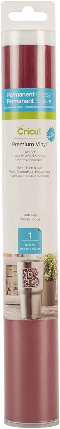Cricut Premium Permanent Vinyl, Dark Red - 4ft Roll | Compatible