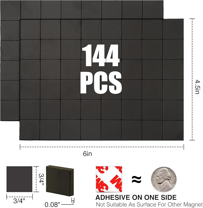 Magnetic Squares with Adhesive Backing, Self Sticky Pre-Cut Magnet Tape Strip
