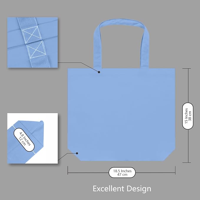 TOPDesign 1-Pack Super Strong Large 12oz Cotton Canvas Tote Bag, Reusable