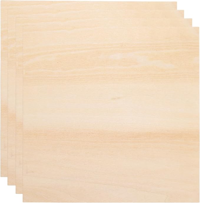 HARFINGTON 4pcs 3mm Basswood Plywood Sheets 10" x 10" x 1/8" Thin Unfinished