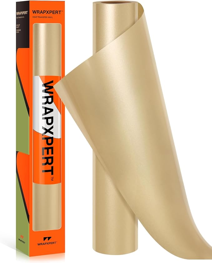 WRAPXPERT Gold Iron on Vinyl, Light Gold Heat Transfer Vinyl 12''x5ft Champagne