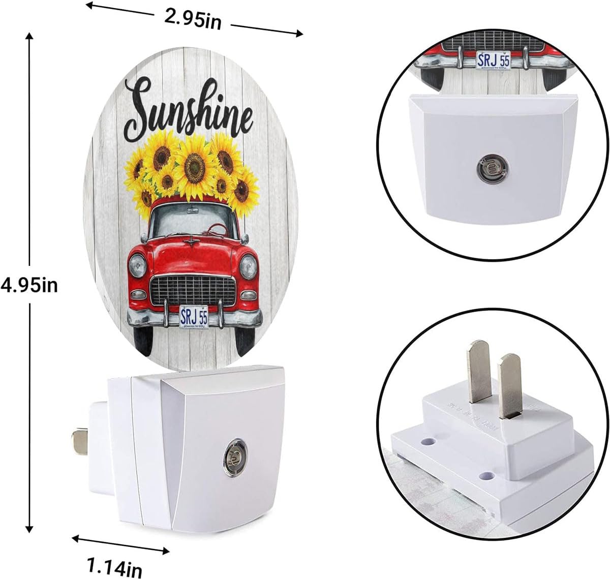 EKOBLA Autumn Harvest Night Light Red Car Truck with Sunflowers Plug in Nightlights Dusk to Dawn Sensor LED Lighting for Bedroom Bathroom Stairway Kitchen Home Decor