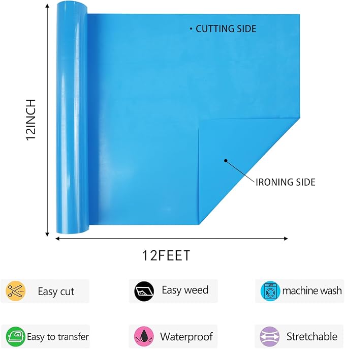 HTV Iron on Vinyl 12Inch by 12ft Roll HTV Heat Transfer Vinyl