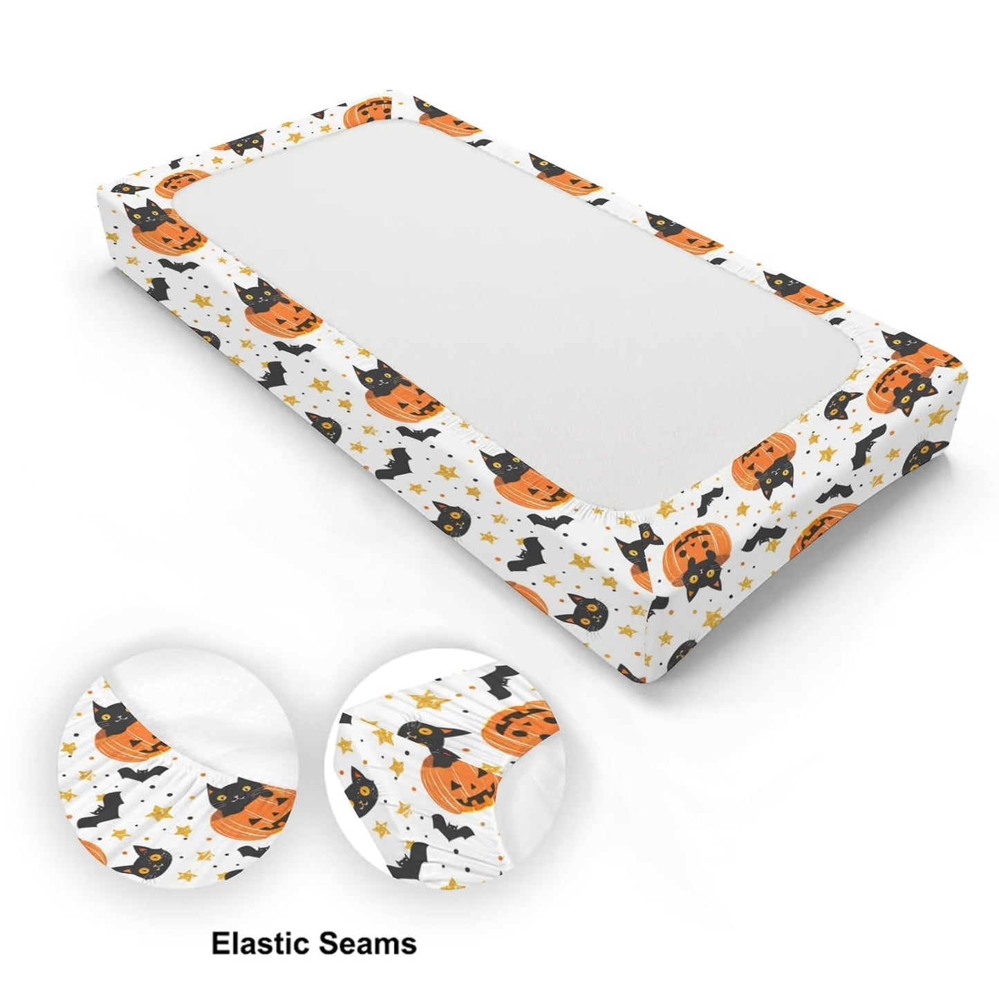 Cute Halloween Pumpkin Cat Bats Stars Pattern Baby Changing Pad Cover, Unisex Fall Winter Holiday Nursery Diaper Changing Table Pad Mat Sheet for Boys Girls-16x32